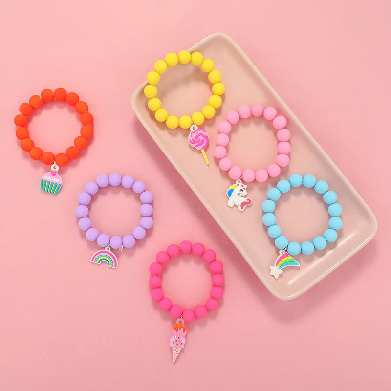 Kids Jewellery Bracelet for Girls Children Princess Pendants Bracelet Kids Handmade Silicone Beads