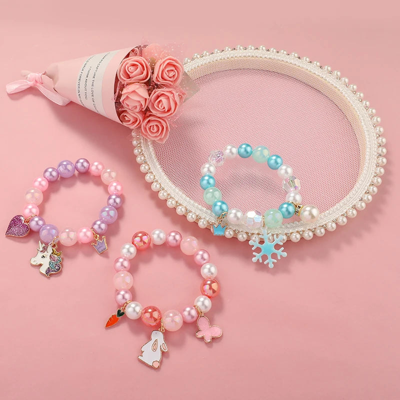 Kids Jewellery Bracelet for Girls Children Princess Pendants Bracelet Kids Handmade Silicone Beads