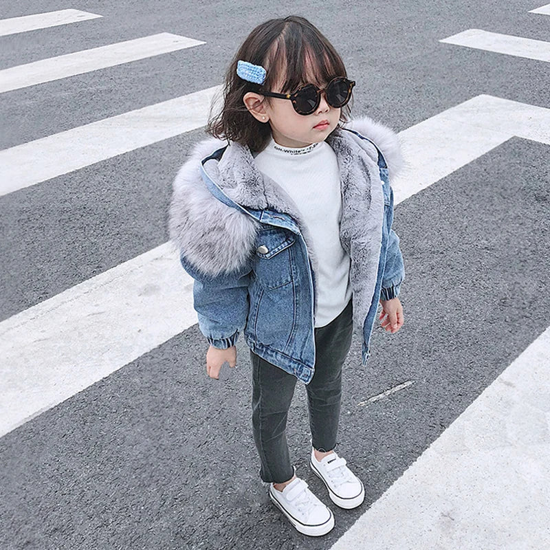Girl Toddler winter Denim Jacket with Soft Pink Hoodie Lining – Stylish & Comfortable