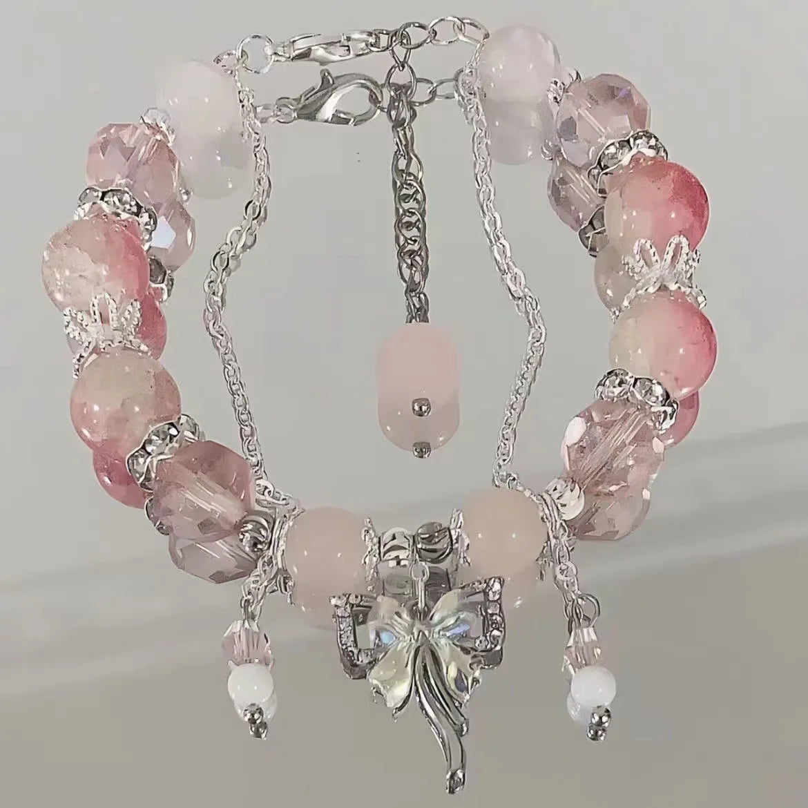 Exquisite Stone Bracelet Elegant Lily of The Valley Flower Pendant Elastic Beaded Bracelets for Women Party Jewellery Gift