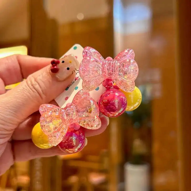 1 Pair Kids Elastic Hair Bands - Sparkling Gradient Bursting Bow Cute Headwear Girls Hair Accessories