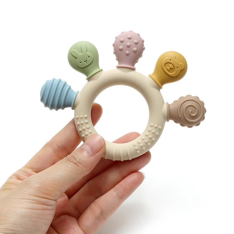 New hand multicolor Silicone Baby Ring Teether Anxiety Teething Toys 0-12 months old