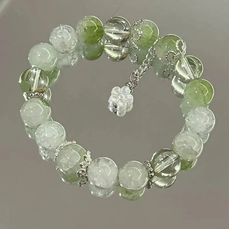 Exquisite Stone Bracelet Elegant Lily of The Valley Flower Pendant Elastic Beaded Bracelets for Women Party Jewellery Gift