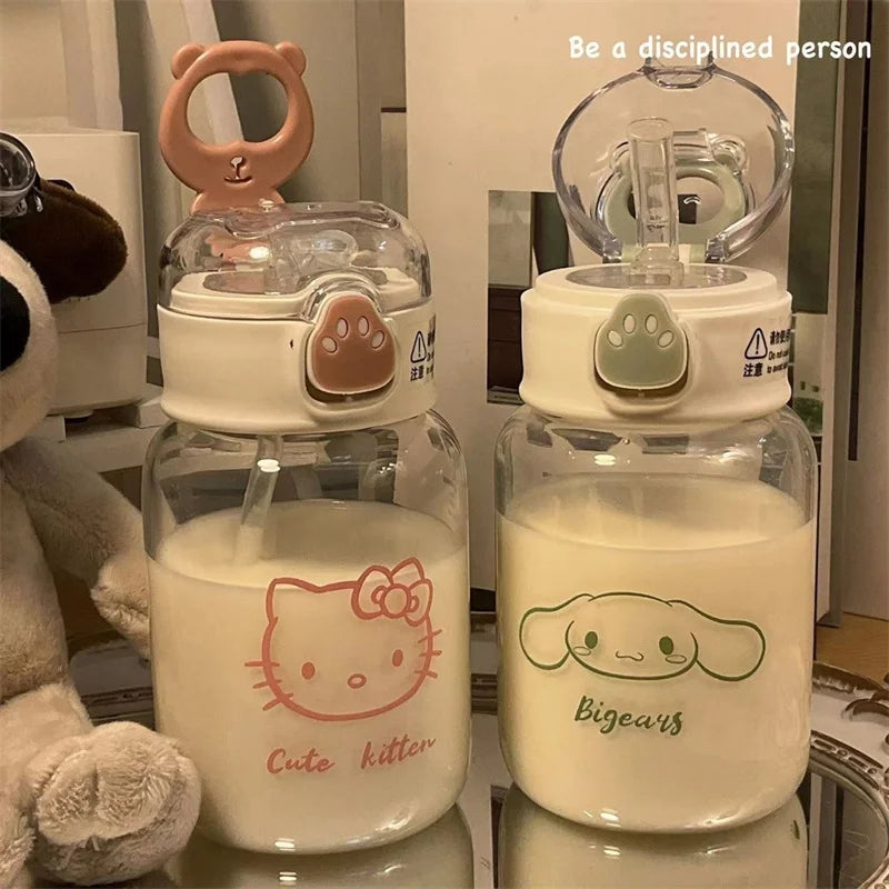 Cute Cartoon Anime HelloKitty bottle water Straw Water Bottle Portable Leak proof Water good for kids and adult