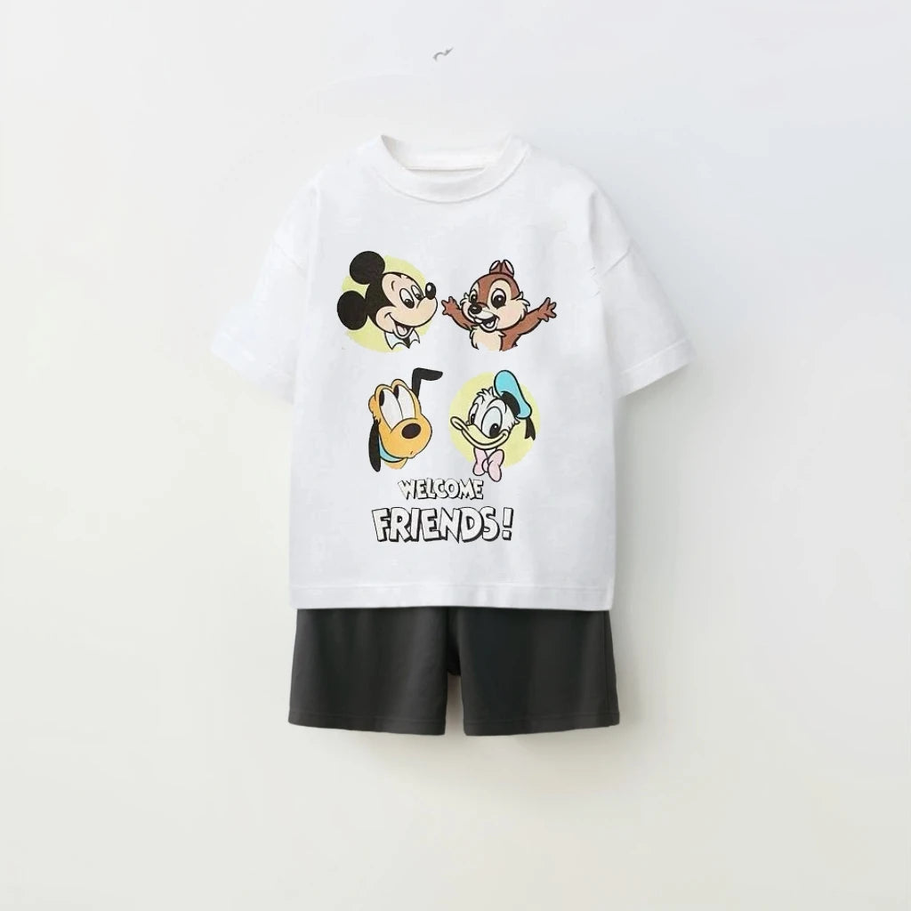 Children's Colthes Printed Trendy Tshirts+shorts Sets Kids's Loose Costume Two Piece Summer New Boys And Girls Casual Clothing