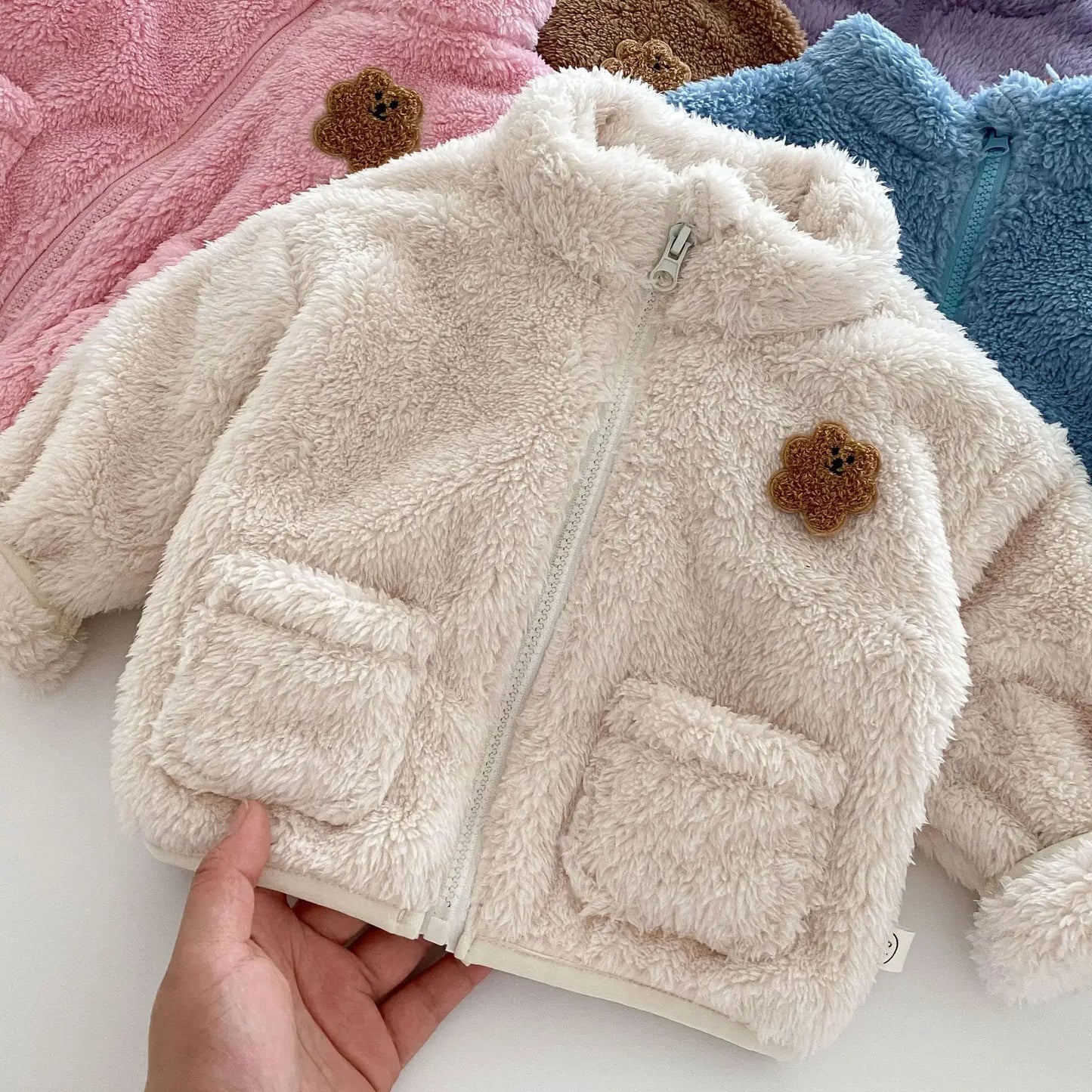 Kids winter Baby Girls Boys Thick Warm Clothing , Children Cartoon Bear Zipper Top Outwear Infant Jacket Coat 3M-5Y