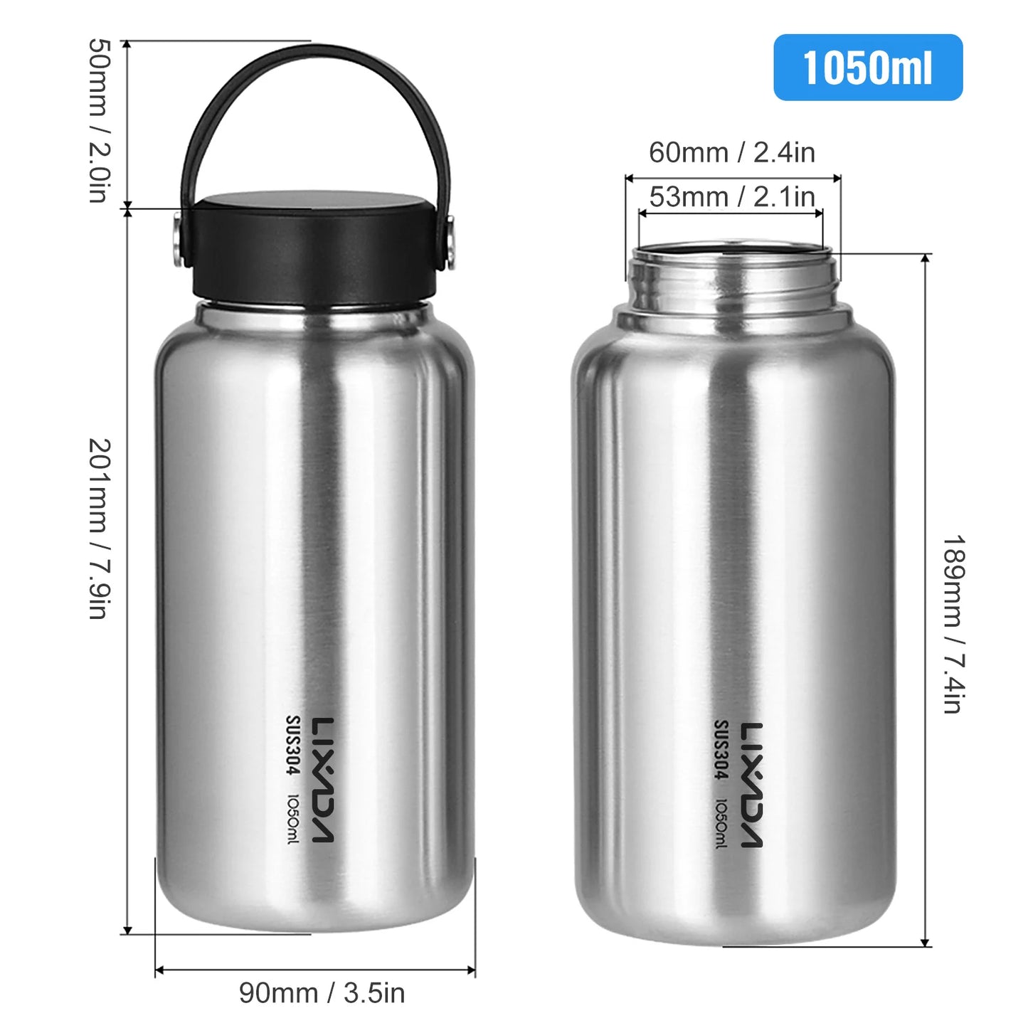 LIXADA Stainless Steel Water Bottle Leak Proof Sports Bottle