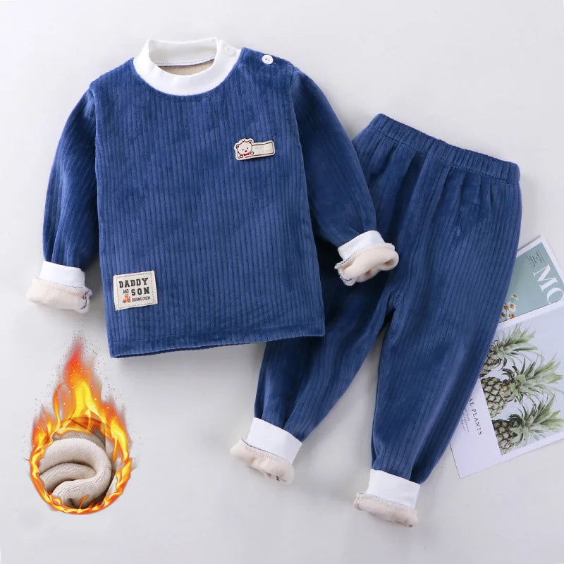 Children's Clothing Warm Tops Padded And Thickened Warm Pants Two-Piece Cord winter two piece