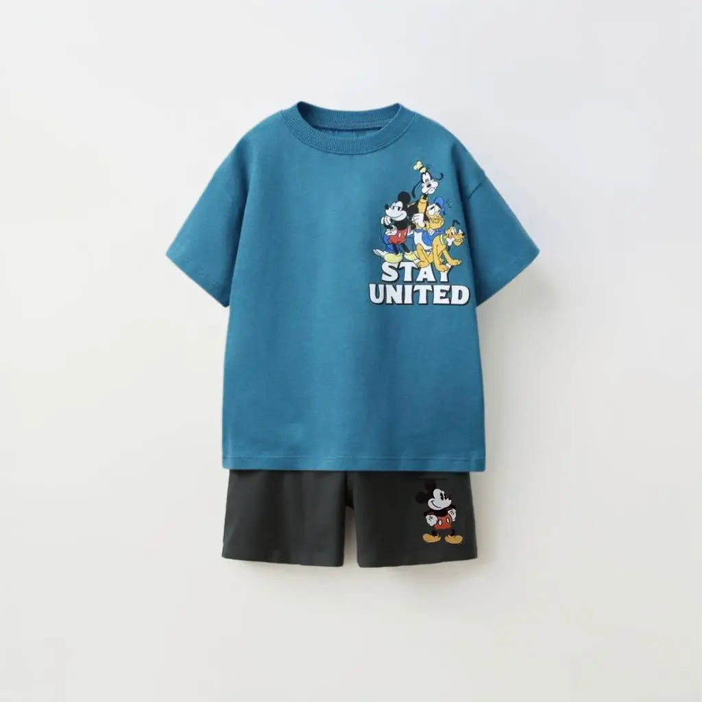 Children's Colthes Printed Trendy Tshirts+shorts Sets Kids's Loose Costume Two Piece Summer New Boys And Girls Casual Clothing