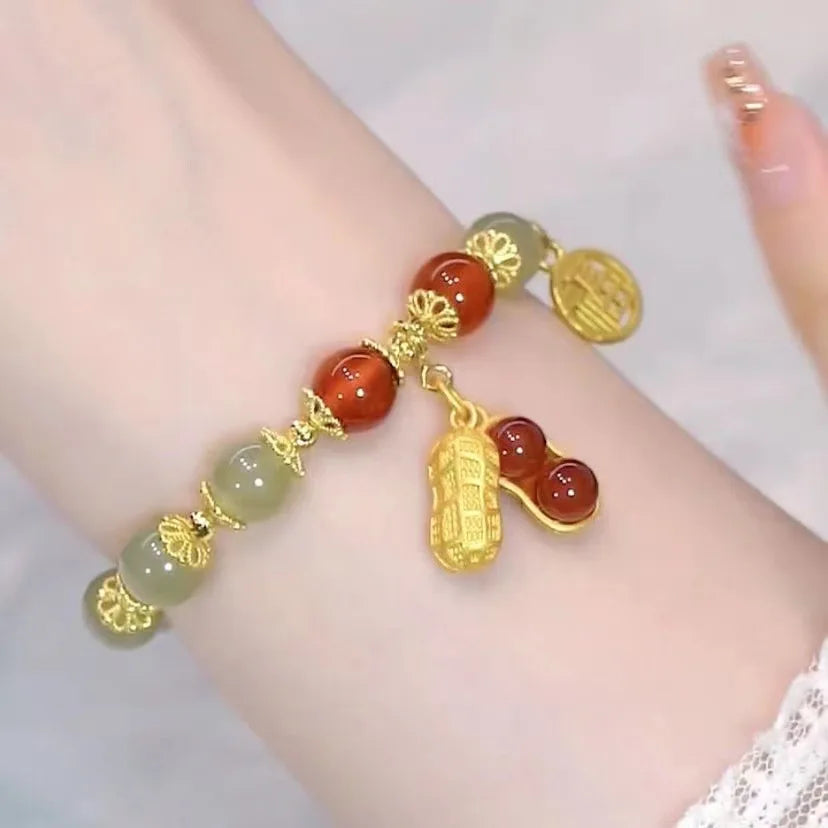 Exquisite Stone Bracelet Elegant Lily of The Valley Flower Pendant Elastic Beaded Bracelets for Women Party Jewellery Gift