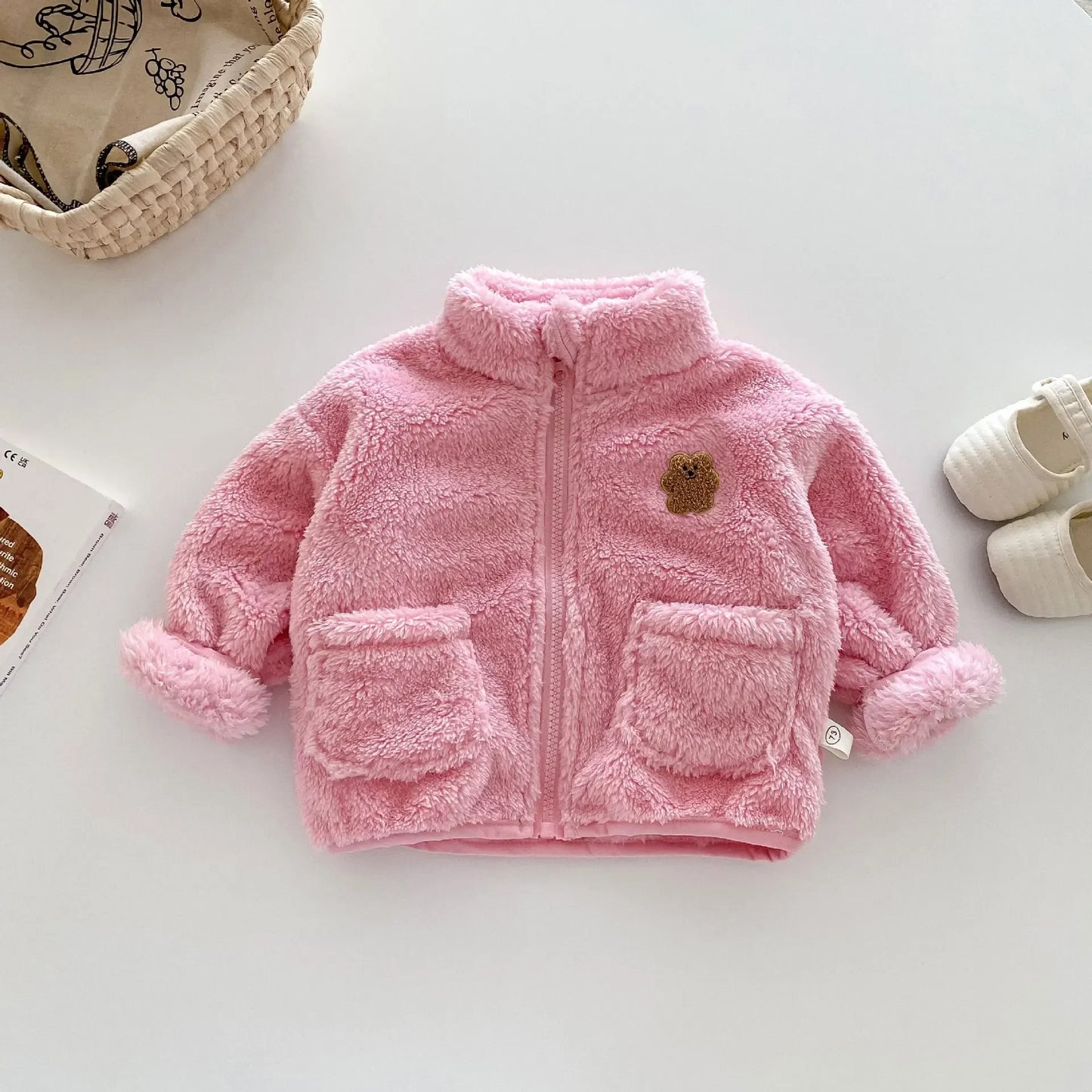 Kids winter Baby Girls Boys Thick Warm Clothing , Children Cartoon Bear Zipper Top Outwear Infant Jacket Coat 3M-5Y