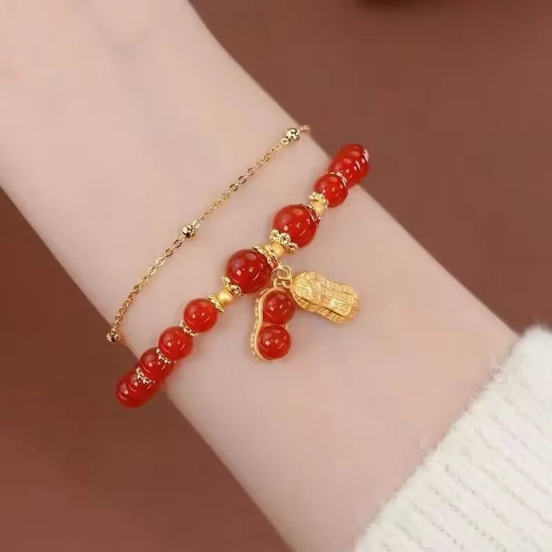 Exquisite Stone Bracelet Elegant Lily of The Valley Flower Pendant Elastic Beaded Bracelets for Women Party Jewellery Gift