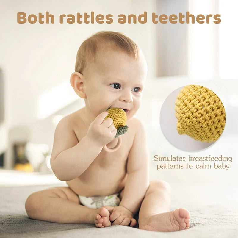 Baby Crochet Lemon Rattle Toys Wooden Bracelet Fruit Musical Rattle Teether Toys Handbell baby Soothing Oral Nursing Bite Toy