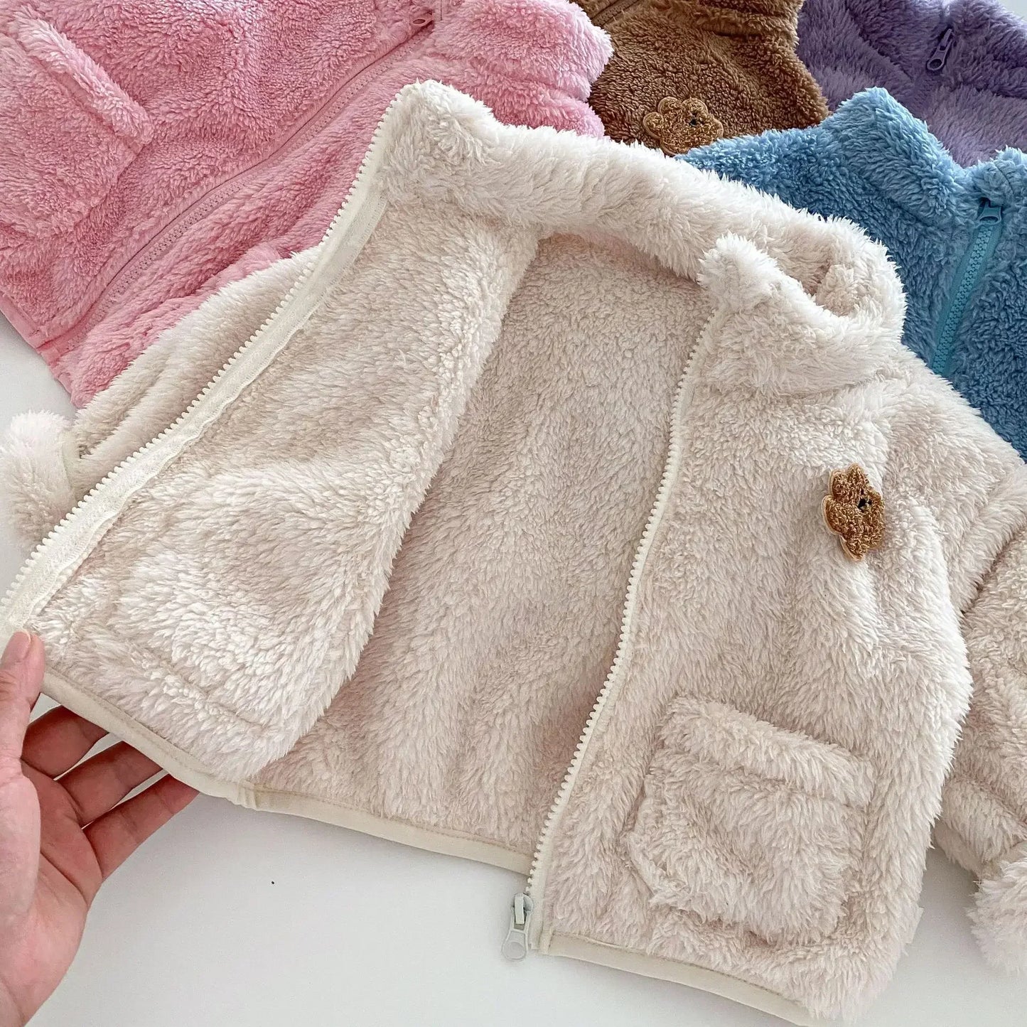 Kids winter Baby Girls Boys Thick Warm Clothing , Children Cartoon Bear Zipper Top Outwear Infant Jacket Coat 3M-5Y