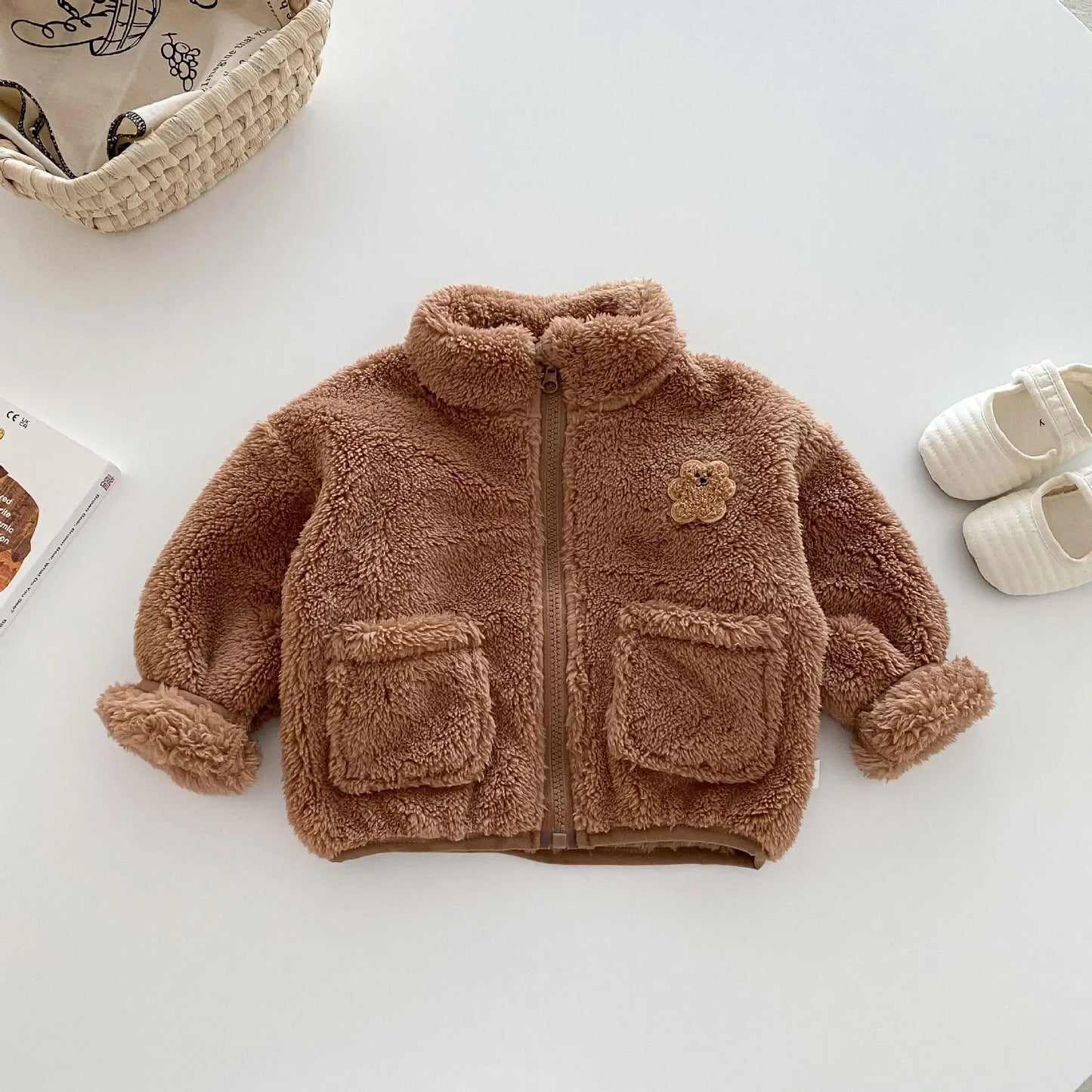 Kids winter Baby Girls Boys Thick Warm Clothing , Children Cartoon Bear Zipper Top Outwear Infant Jacket Coat 3M-5Y