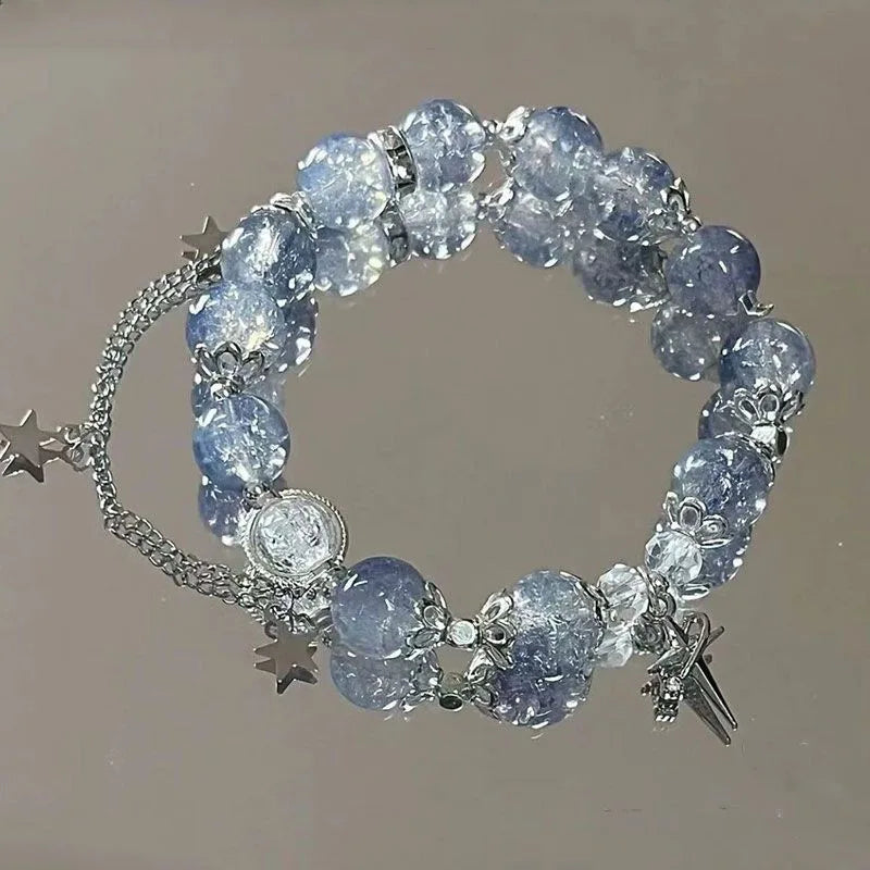 Exquisite Stone Bracelet Elegant Lily of The Valley Flower Pendant Elastic Beaded Bracelets for Women Party Jewellery Gift