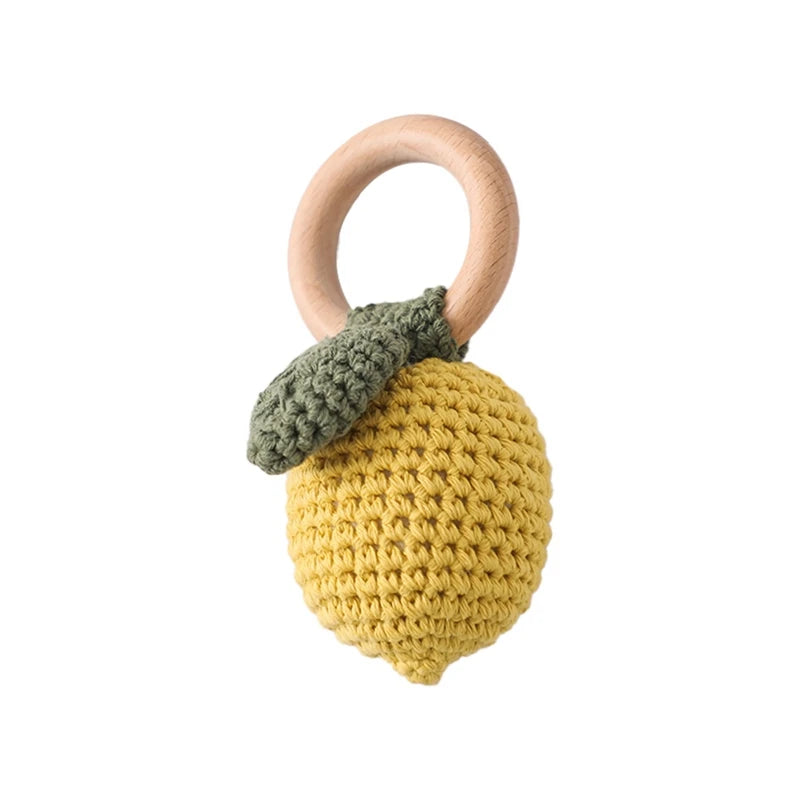 Baby Crochet Lemon Rattle Toys Wooden Bracelet Fruit Musical Rattle Teether Toys Handbell baby Soothing Oral Nursing Bite Toy
