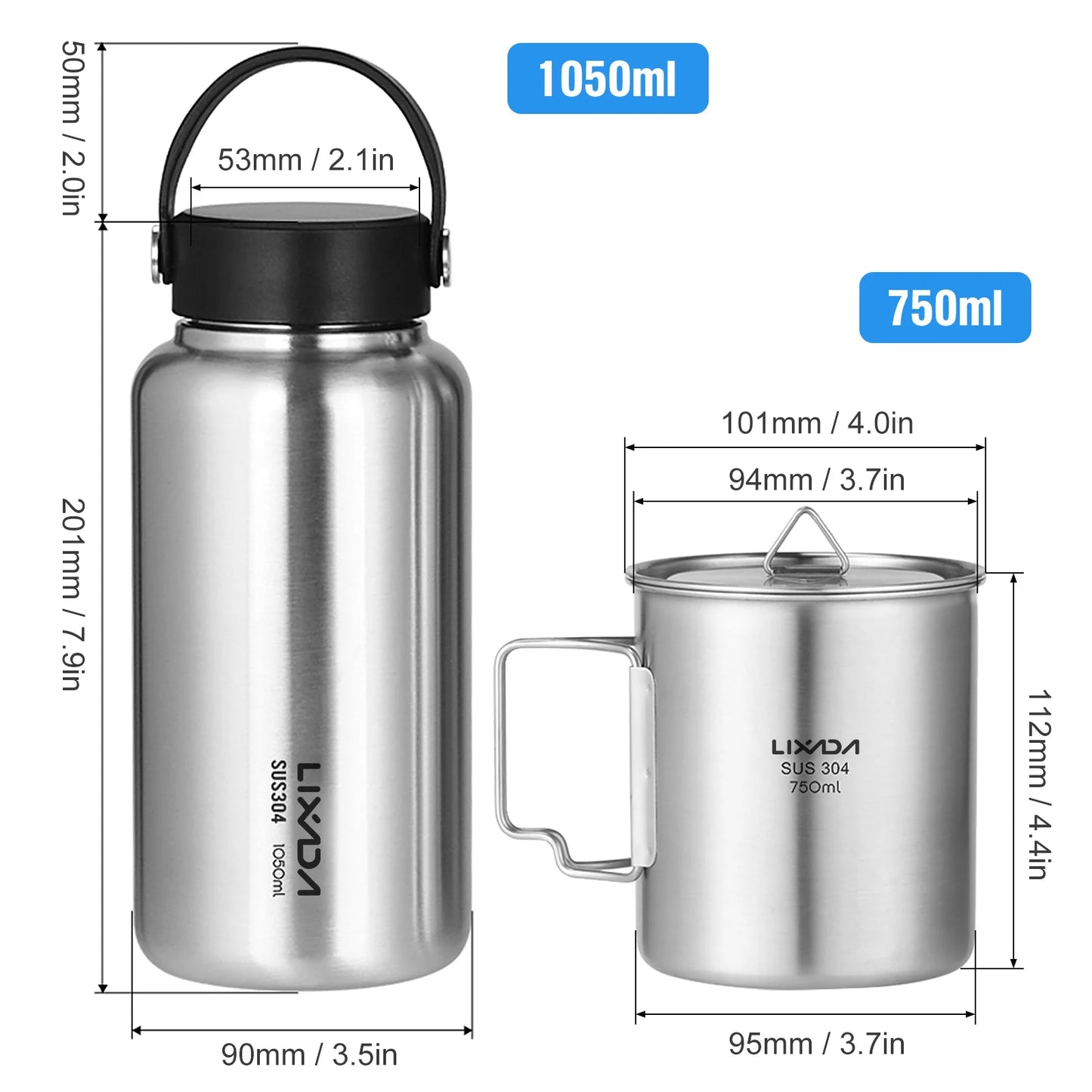 LIXADA Stainless Steel Water Bottle Leak Proof Sports Bottle
