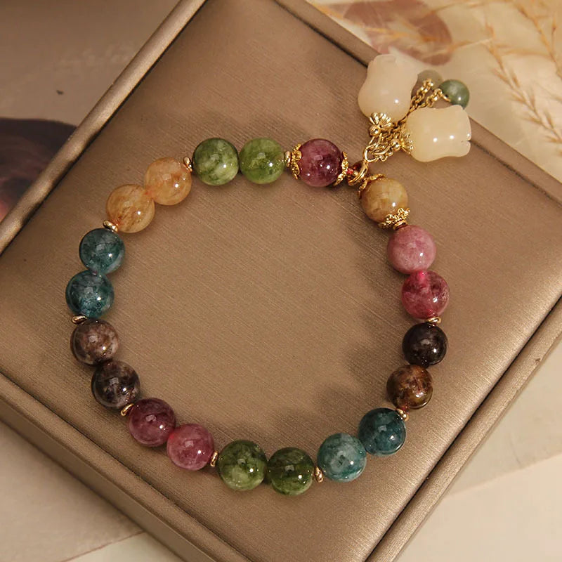 Exquisite Stone Bracelet Elegant Lily of The Valley Flower Pendant Elastic Beaded Bracelets for Women Party Jewellery Gift