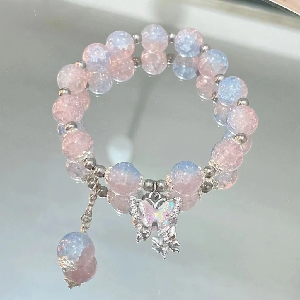 Exquisite Stone Bracelet Elegant Lily of The Valley Flower Pendant Elastic Beaded Bracelets for Women Party Jewellery Gift