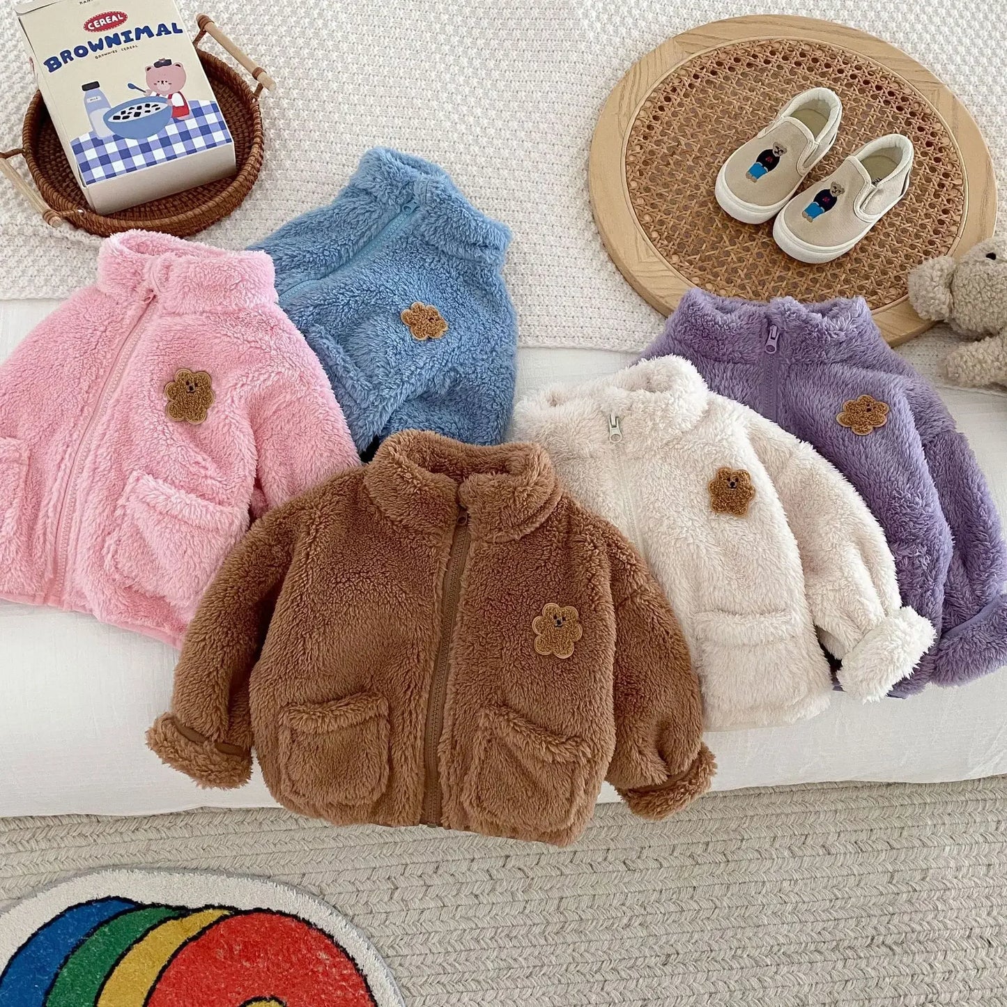 Kids winter Baby Girls Boys Thick Warm Clothing , Children Cartoon Bear Zipper Top Outwear Infant Jacket Coat 3M-5Y