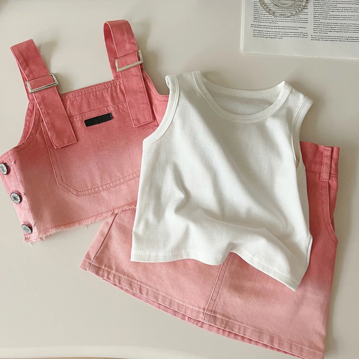 Denim Halter + Sleeveless T-shirt + Skirt 3piece