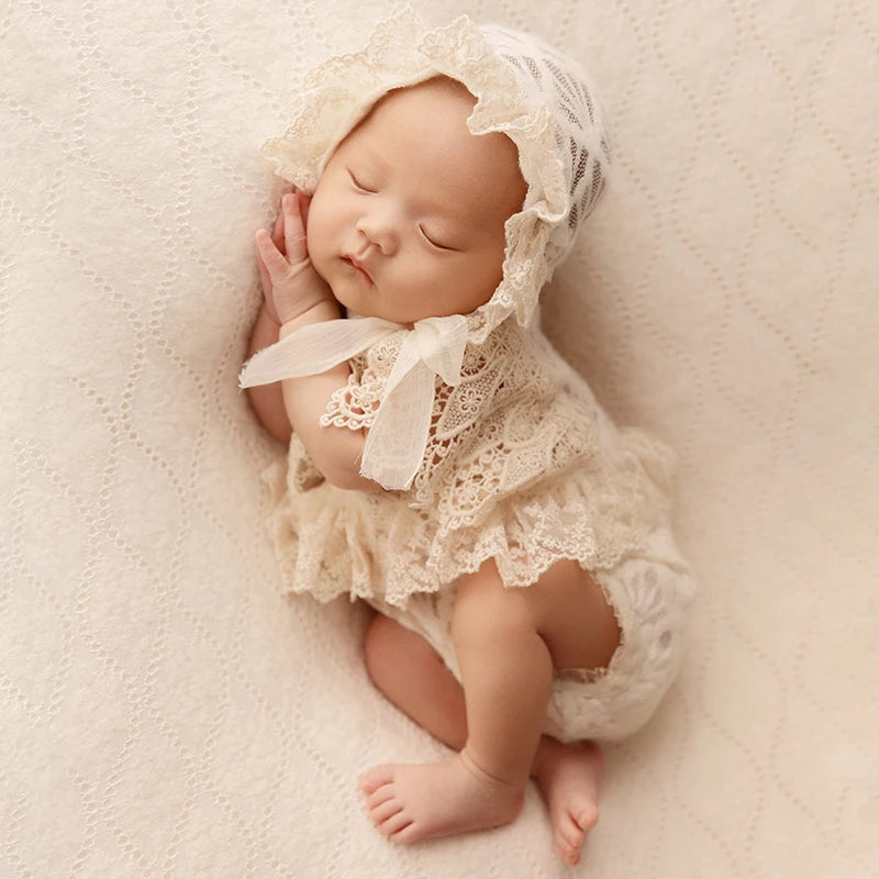 New born baby lace dress with cap, very stylish for new born photoshot