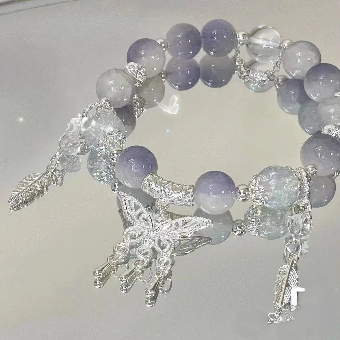 Exquisite Stone Bracelet Elegant Lily of The Valley Flower Pendant Elastic Beaded Bracelets for Women Party Jewellery Gift