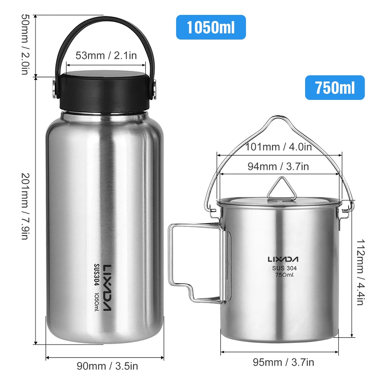 LIXADA Stainless Steel Water Bottle Leak Proof Sports Bottle