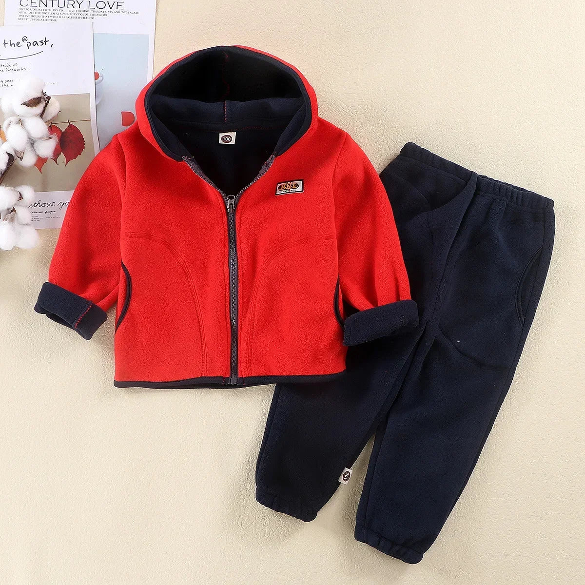 New Autumn Winter Kids Thicken Warm Casual Clothing Sets Boys & Girls Soft Fleece Solid Zipper Hooded Coat and pant