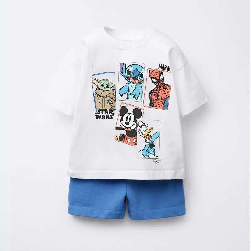 Children's Colthes Printed Trendy Tshirts+shorts Sets Kids's Loose Costume Two Piece Summer New Boys And Girls Casual Clothing