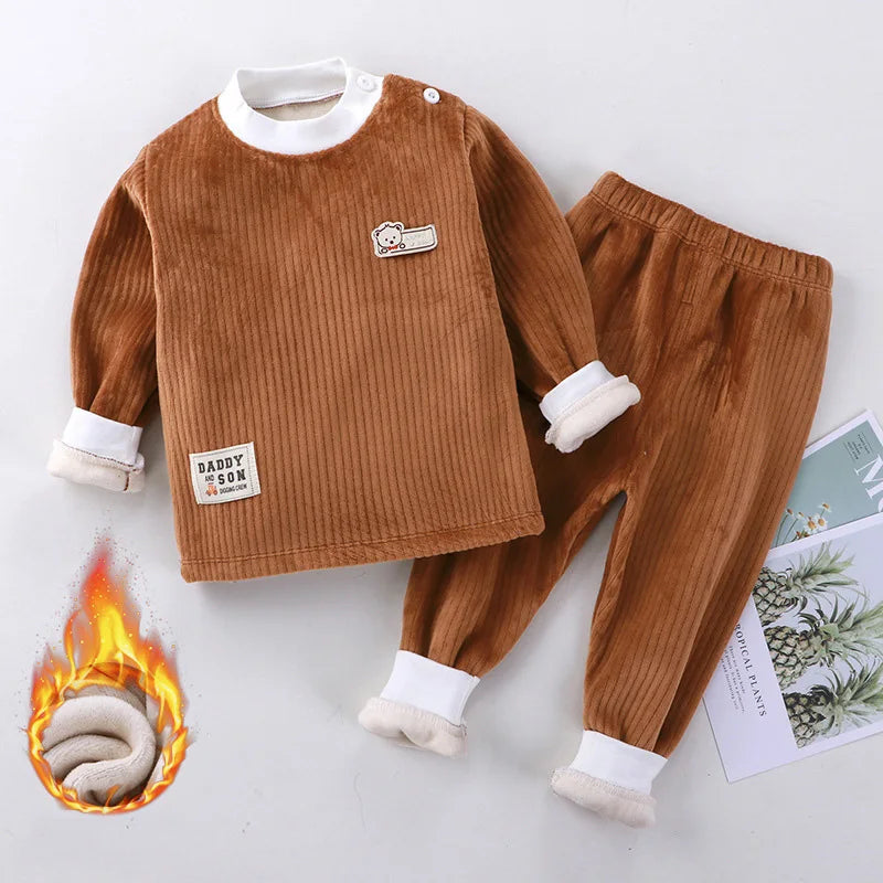 Children's Clothing Warm Tops Padded And Thickened Warm Pants Two-Piece Cord winter two piece