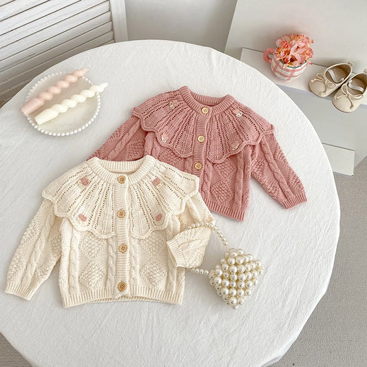 Adorable Knitted Baby Cardigan with Embroidered Collar Cozy & Stylish