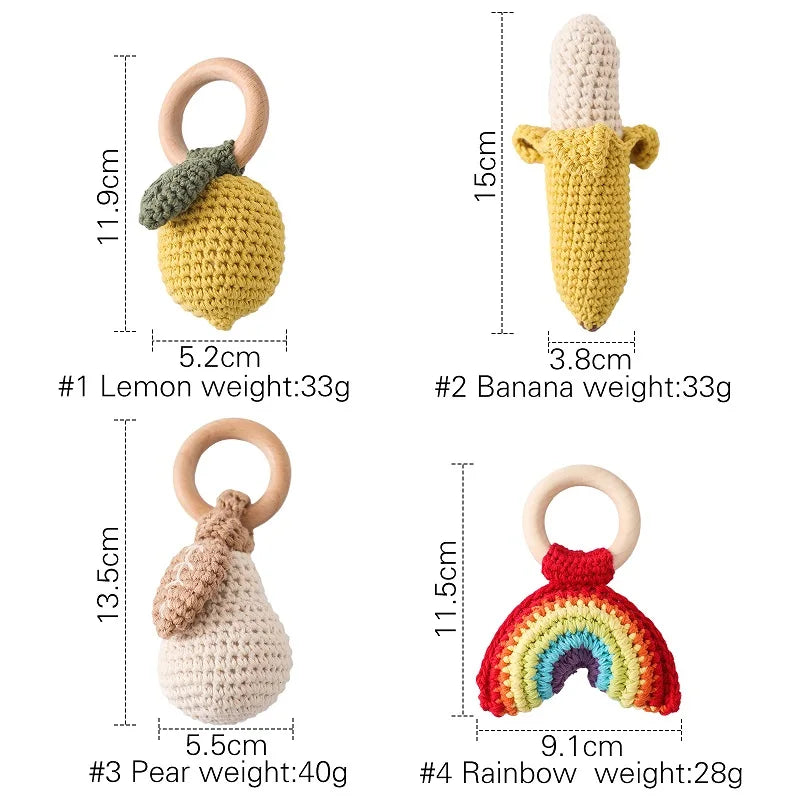 Baby Crochet Lemon Rattle Toys Wooden Bracelet Fruit Musical Rattle Teether Toys Handbell baby Soothing Oral Nursing Bite Toy