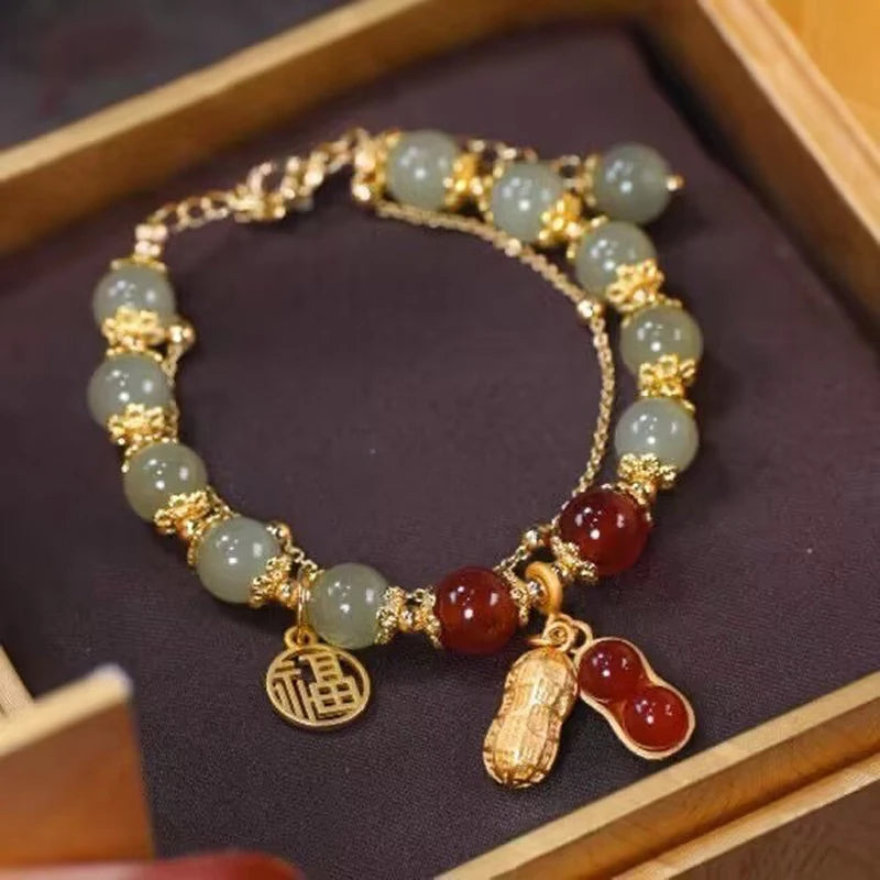 Exquisite Stone Bracelet Elegant Lily of The Valley Flower Pendant Elastic Beaded Bracelets for Women Party Jewellery Gift