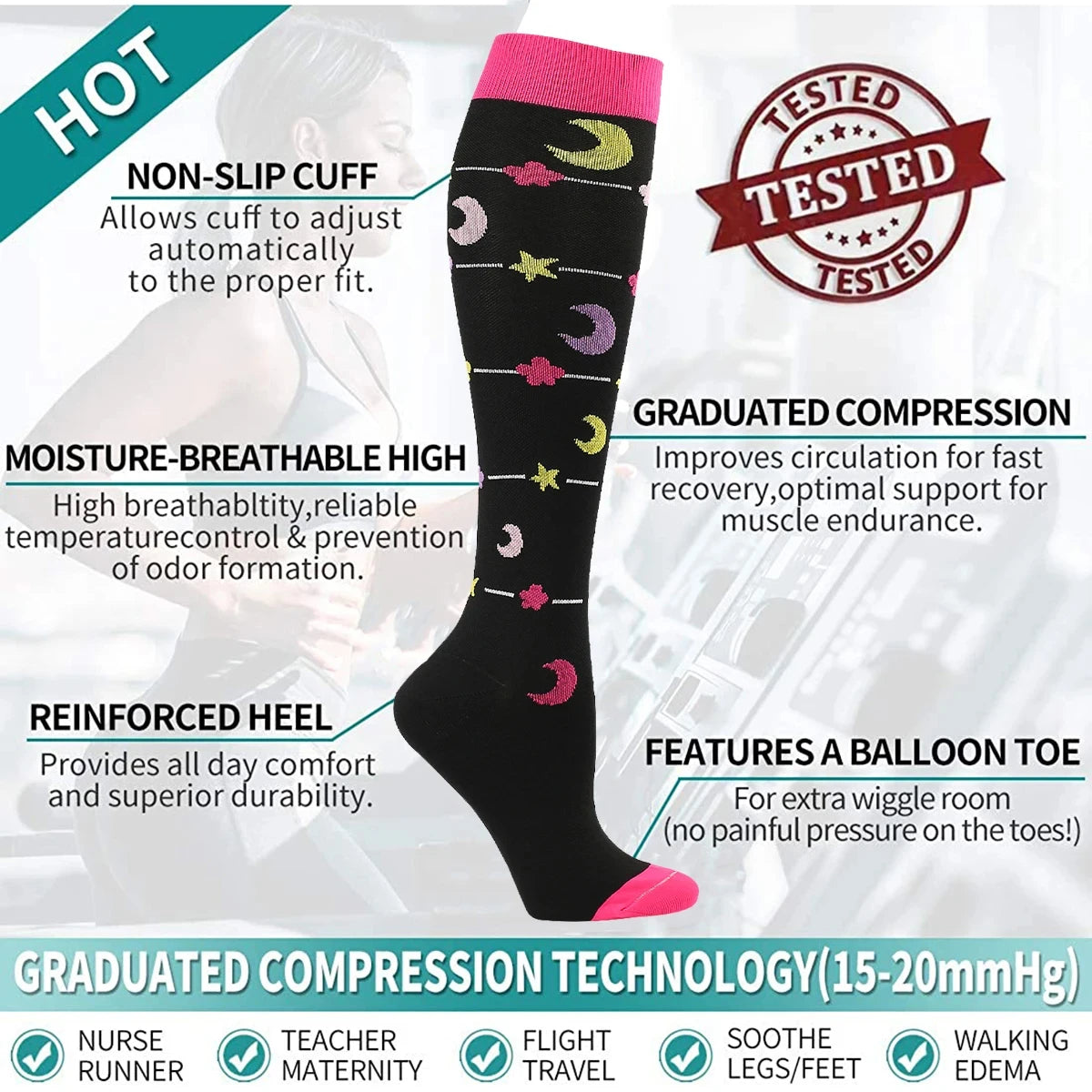 Compression Socks Medical Blood Circulation Swelling Men Women Elastic Socks Outdoor Marathon Fitness Travel Flying Sports Socks
