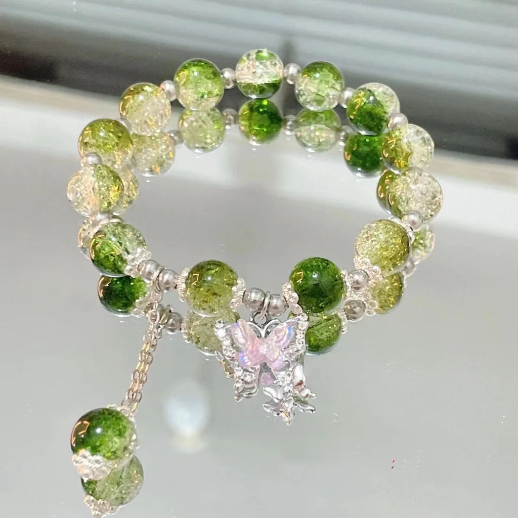 Exquisite Stone Bracelet Elegant Lily of The Valley Flower Pendant Elastic Beaded Bracelets for Women Party Jewellery Gift