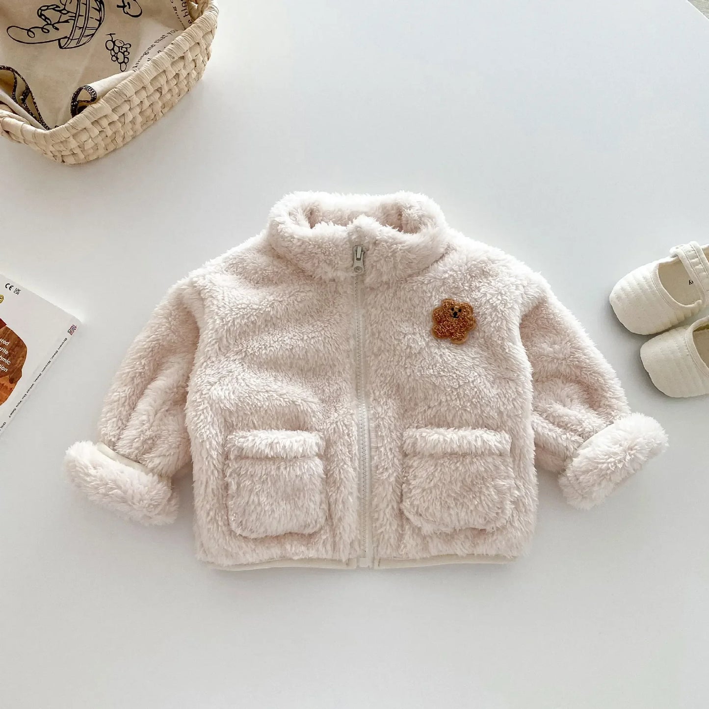 Kids winter Baby Girls Boys Thick Warm Clothing , Children Cartoon Bear Zipper Top Outwear Infant Jacket Coat 3M-5Y