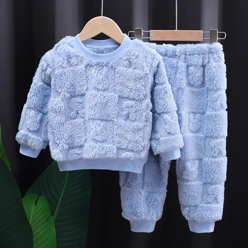 Thickened Warm Flannel Children's Clothes Set Boys and Girls Padded Pajamas Cartoon Bear Sleepwear Kids Loungewear Two Piece