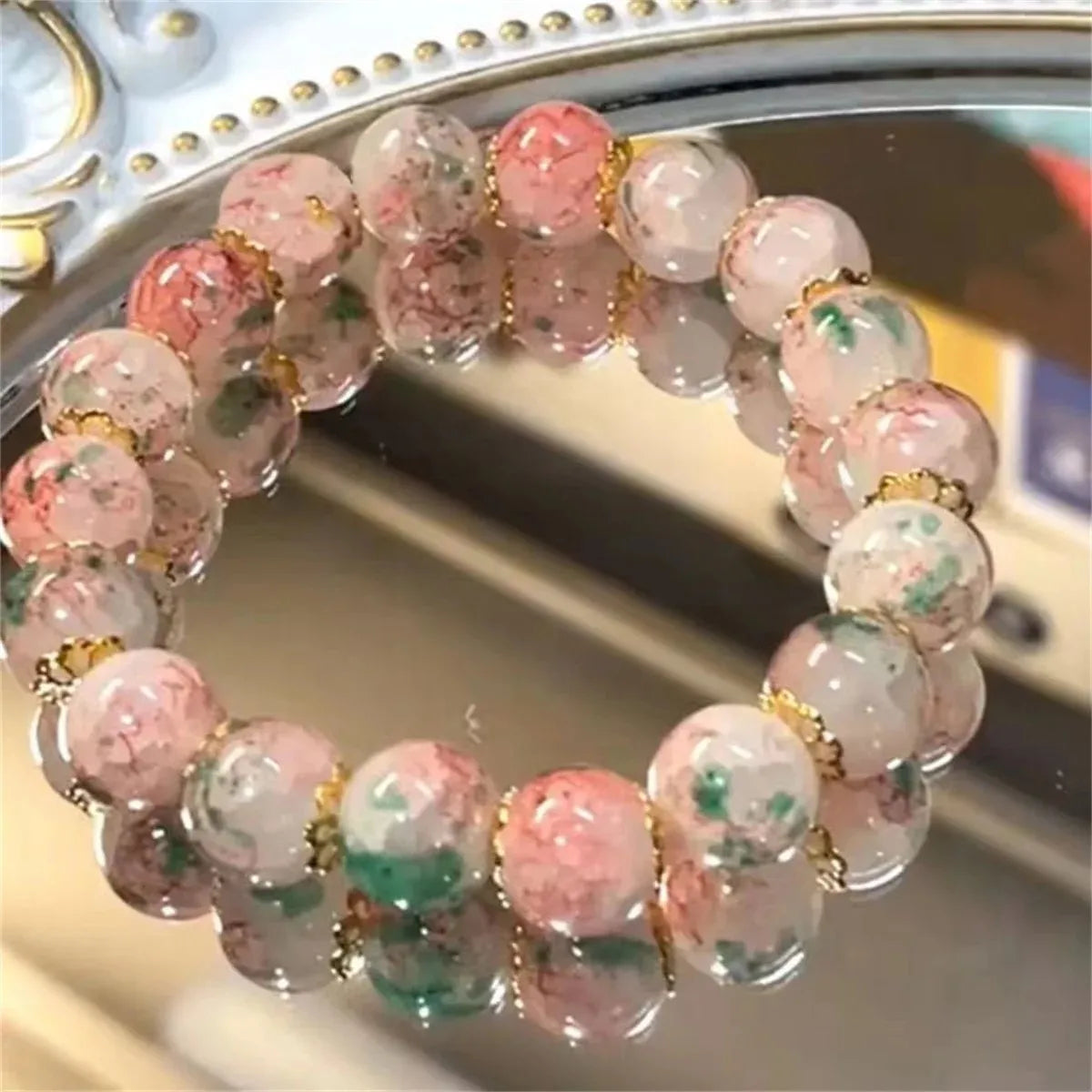 Exquisite Stone Bracelet Elegant Lily of The Valley Flower Pendant Elastic Beaded Bracelets for Women Party Jewellery Gift