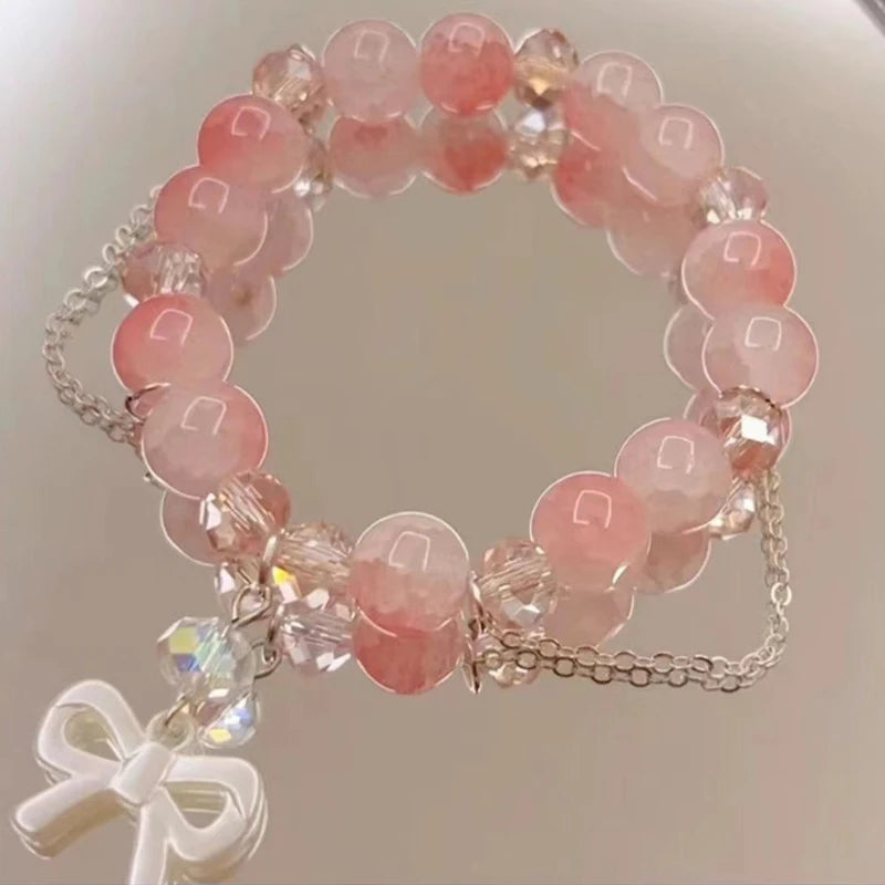 Exquisite Stone Bracelet Elegant Lily of The Valley Flower Pendant Elastic Beaded Bracelets for Women Party Jewellery Gift