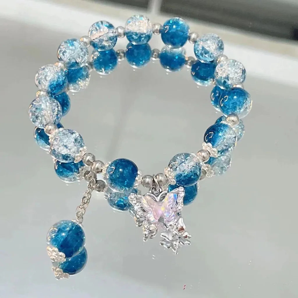 Exquisite Stone Bracelet Elegant Lily of The Valley Flower Pendant Elastic Beaded Bracelets for Women Party Jewellery Gift