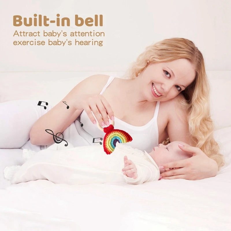 Baby Crochet Lemon Rattle Toys Wooden Bracelet Fruit Musical Rattle Teether Toys Handbell baby Soothing Oral Nursing Bite Toy