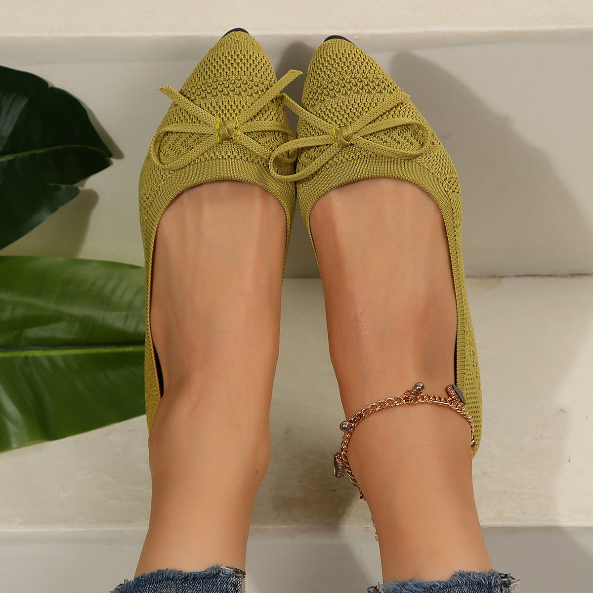 Bow Knitted Loafers Ins Fashion