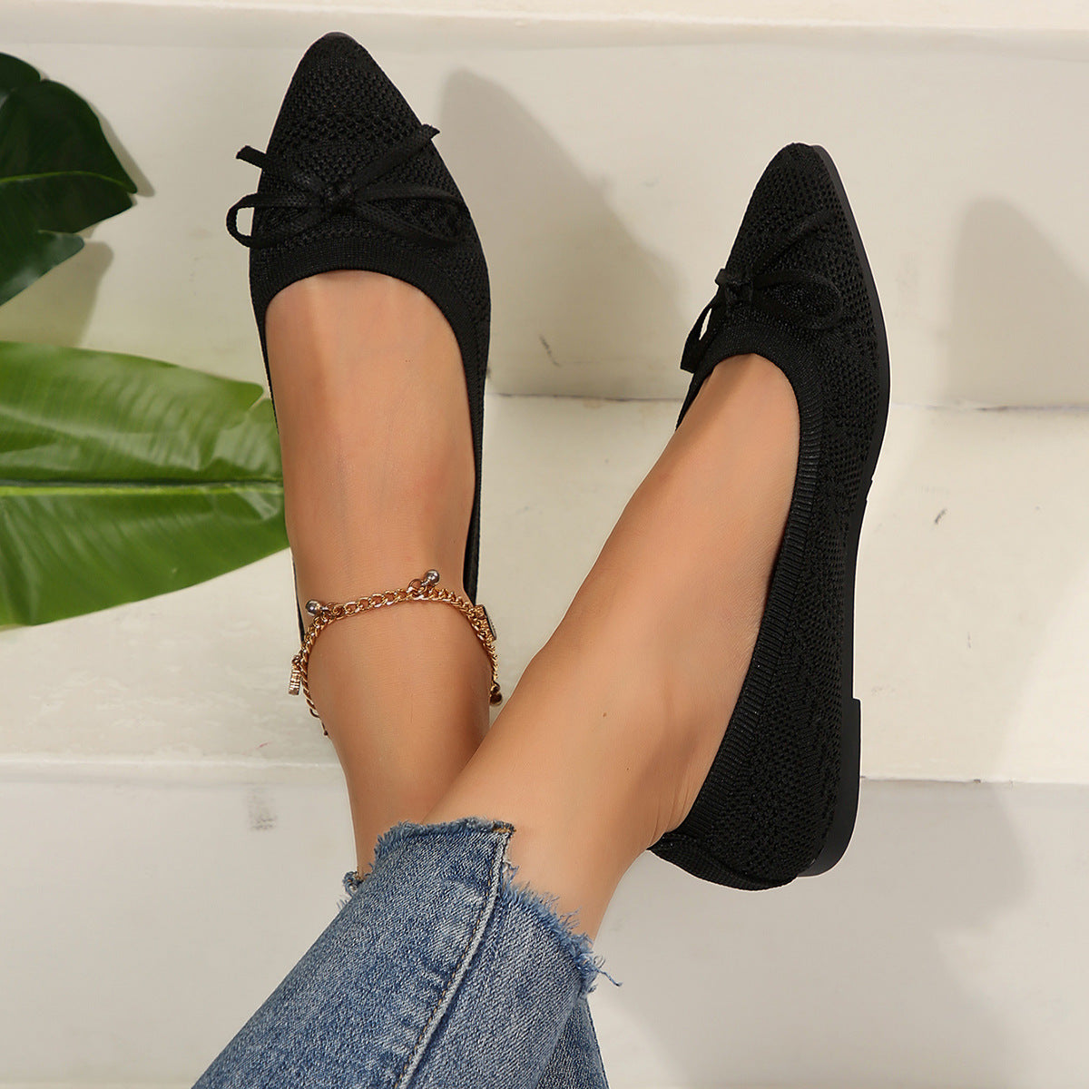 Bow Knitted Loafers Ins Fashion
