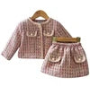 Girls New Autumn and Winter Small Fragrant Style Sub Set with Cotton Padded Coat Solid Color Skirt Sweater