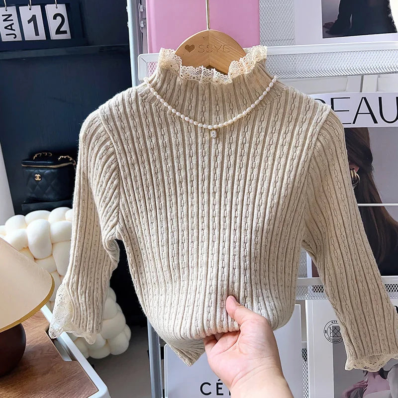Girls New Autumn and Winter Small Fragrant Style Sub Set with Cotton Padded Coat Solid Color Skirt Sweater