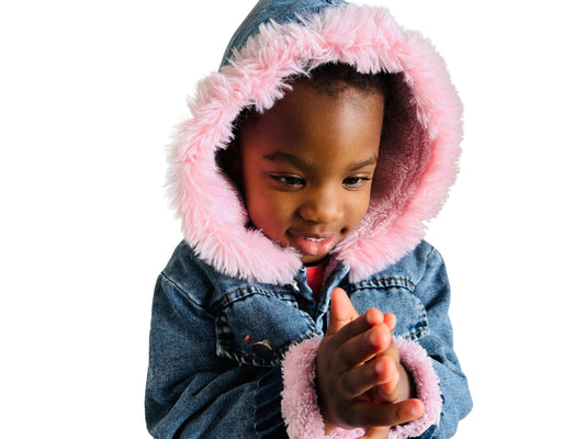 Girl Toddler winter Denim Jacket with Soft Pink Hoodie Lining – Stylish & Comfortable