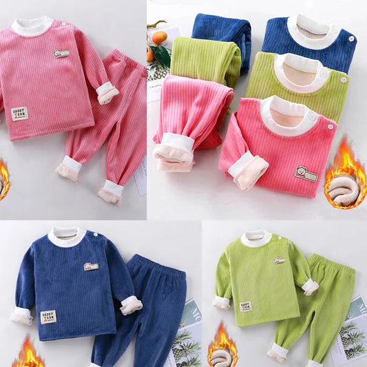 Children's Clothing Warm Tops Padded And Thickened Warm Pants Two-Piece Cord winter two piece