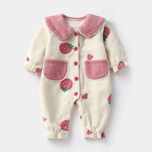 Baby Clothes Girl Autumn Winter Fleece-Lined Jumpsuit for Kids Newborn Matching Children's Snow Woolen Wool Warm Costume